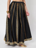 Dupion Hand Block Printed Embellished Bias Skirt