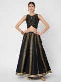 Dupion Hand Block Printed Embellished Bias Skirt