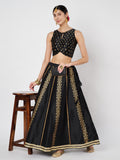 Dupion Hand Block Printed Embellished Bias Skirt