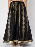 Dupion Hand Block Printed Embellished Bias Skirt