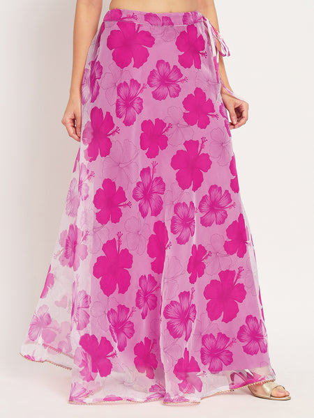 Organza Floral Print Bias Skirt