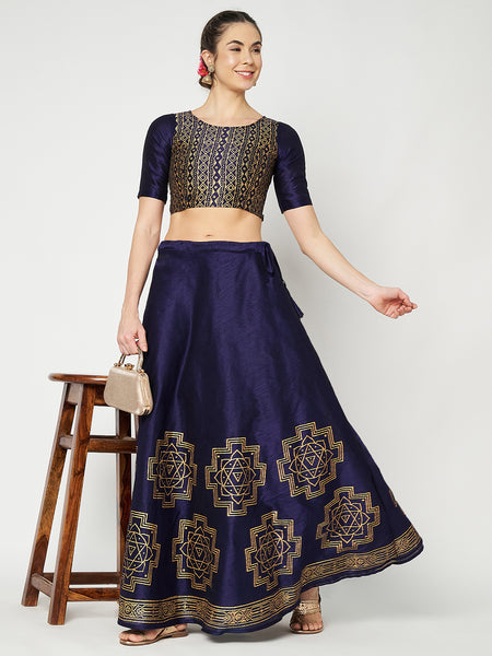 Dupion Hand Block Printed Bias Skirt