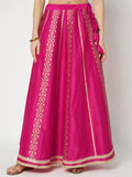Dupion Hand Block Printed Embellished Bias Skirt