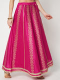 Dupion Hand Block Printed Embellished Bias Skirt