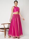 Dupion Hand Block Printed Embellished Bias Skirt
