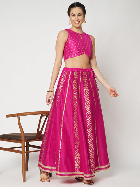 Dupion Hand Block Printed Embellished Bias Skirt