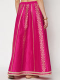 Dupion Hand Block Printed Embellished Bias Skirt