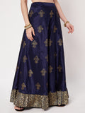 Dupion Block Printed Ruffle Bias Skirt