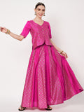 Silk Blend Block Printed Kalidaar Skirt
