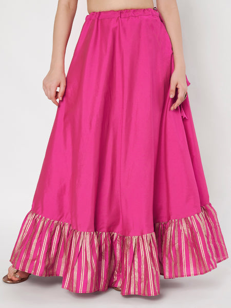 Silk Blend Printed Ruffle Bias Skirt