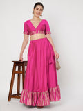 Silk Blend Printed Ruffle Bias Skirt