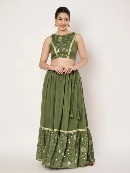 Georgette Embroidered Tiered Skirt