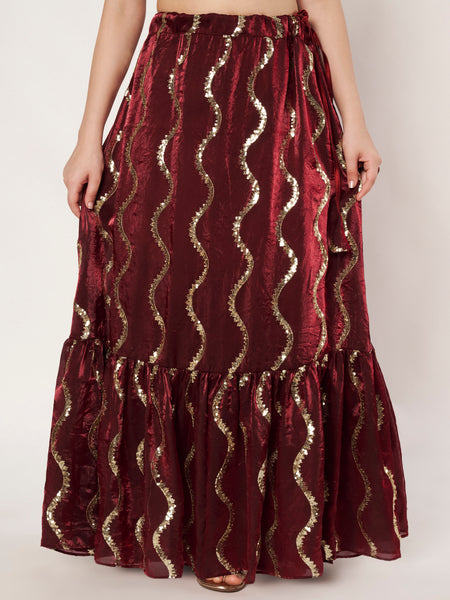 Silk Blend Embroidered Tiered Skirt