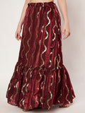 Silk Blend Embroidered Tiered Skirt