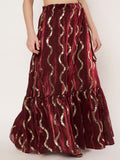 Silk Blend Embroidered Tiered Skirt