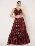 Silk Blend Embroidered Tiered Skirt