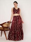 Silk Blend Embroidered Tiered Skirt