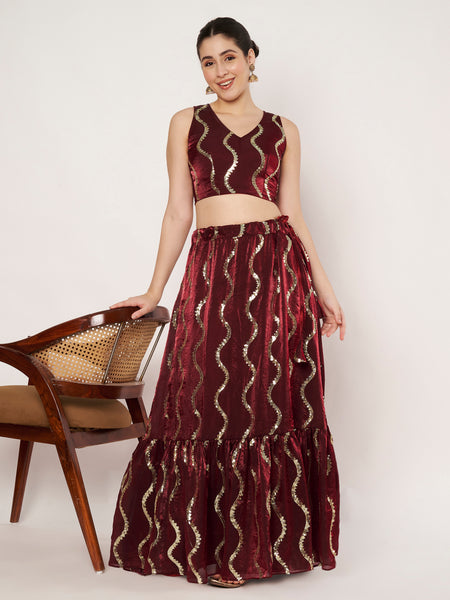 Silk Blend Embroidered Tiered Skirt
