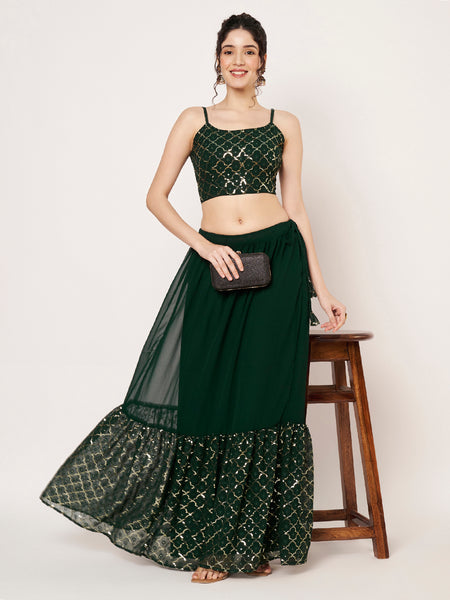 Georgette Embroidered Tiered Skirt
