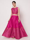 Dupion Block Printed Half And Half Kalidaar Skirt