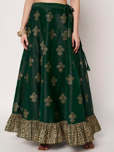 Dupion Block Printed Ruffle Bias Skirt