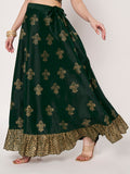 Dupion Block Printed Ruffle Bias Skirt
