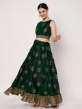 Dupion Block Printed Ruffle Bias Skirt