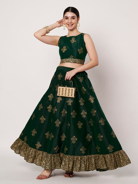Dupion Block Printed Ruffle Bias Skirt