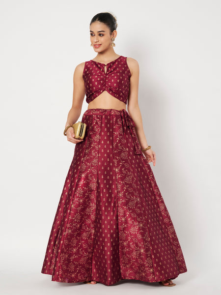 Dupion Block Printed Kalidaar Skirt