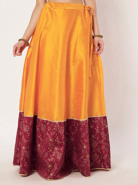 Dupion Block Printed Border Bias Skirt