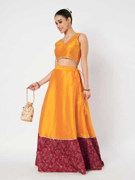 Dupion Block Printed Border Bias Skirt