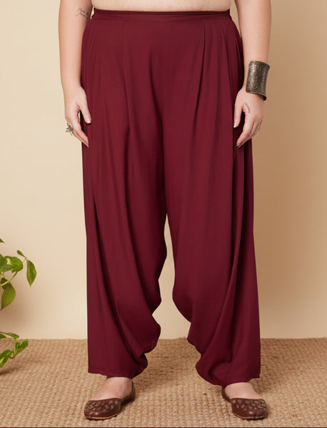 Maroon cowl salwar pants with soft and flowy viscose fabric