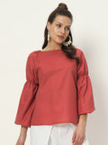 Cotton Puff Sleeves Solid Top