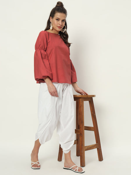 Cotton Puff Sleeves Solid Top