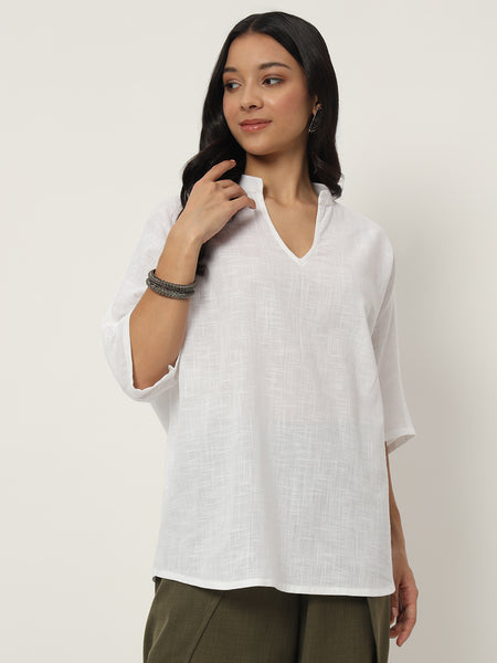 Cotton Slub Loose Fit Solid Top