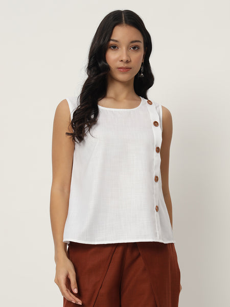 Cotton Solid Side-Button Top