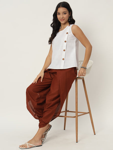 Cotton Solid Side-Button Top