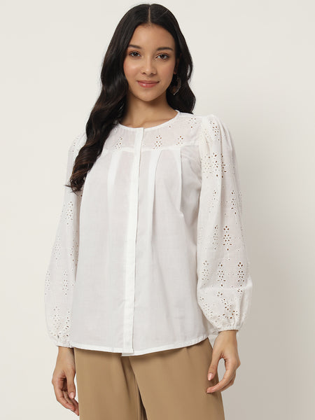 Cotton Embroidered Front Open Shirt