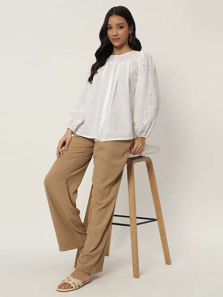 Cotton Embroidered Front Open Shirt