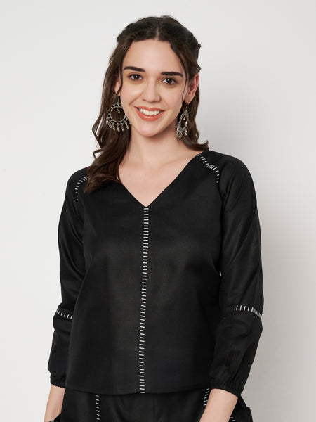 Cotton Embroidered V-neck Top