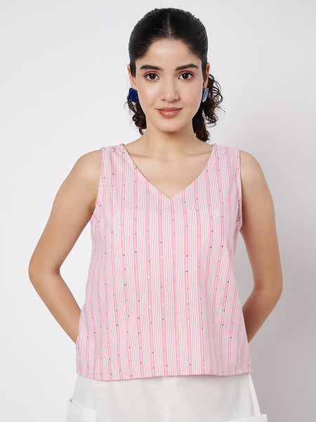 Cotton Sequins Striped Top
