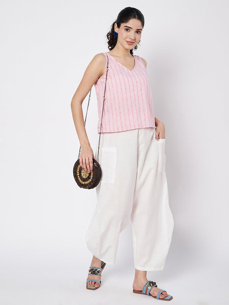 Cotton Sequins Striped Top