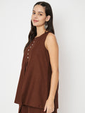 Cotton Pleated Button Top
