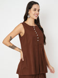Cotton Pleated Button Top