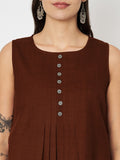 Cotton Pleated Button Top