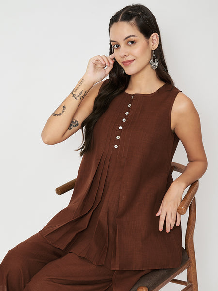 Cotton Pleated Button Top
