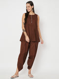 Cotton Pleated Button Top