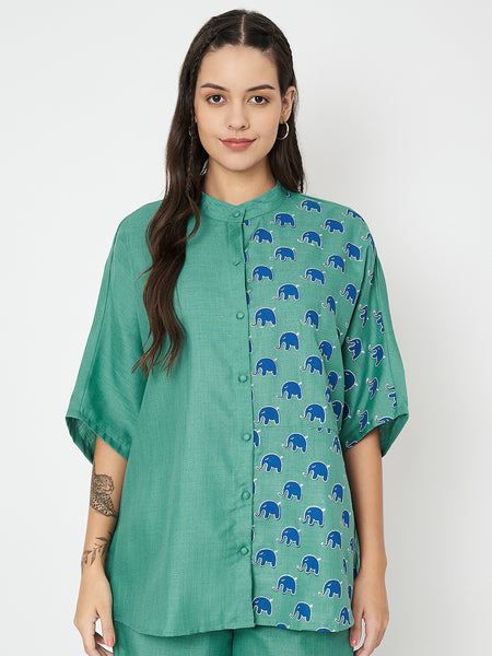 Cotton Block Printed Oversized Shirt