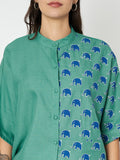 Cotton Block Printed Oversized Shirt