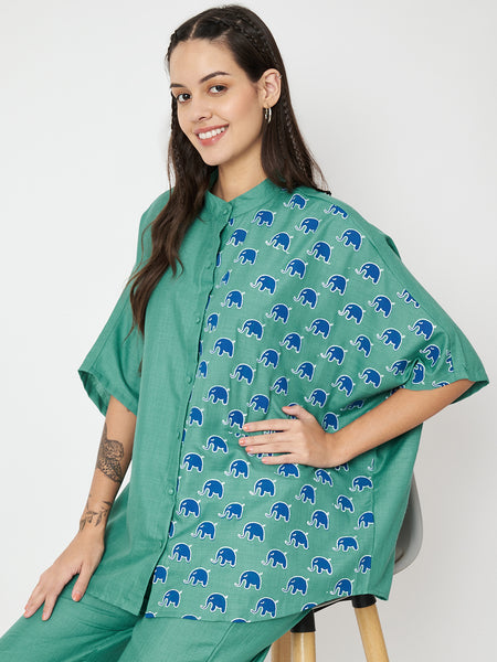 Cotton Block Printed Oversized Shirt